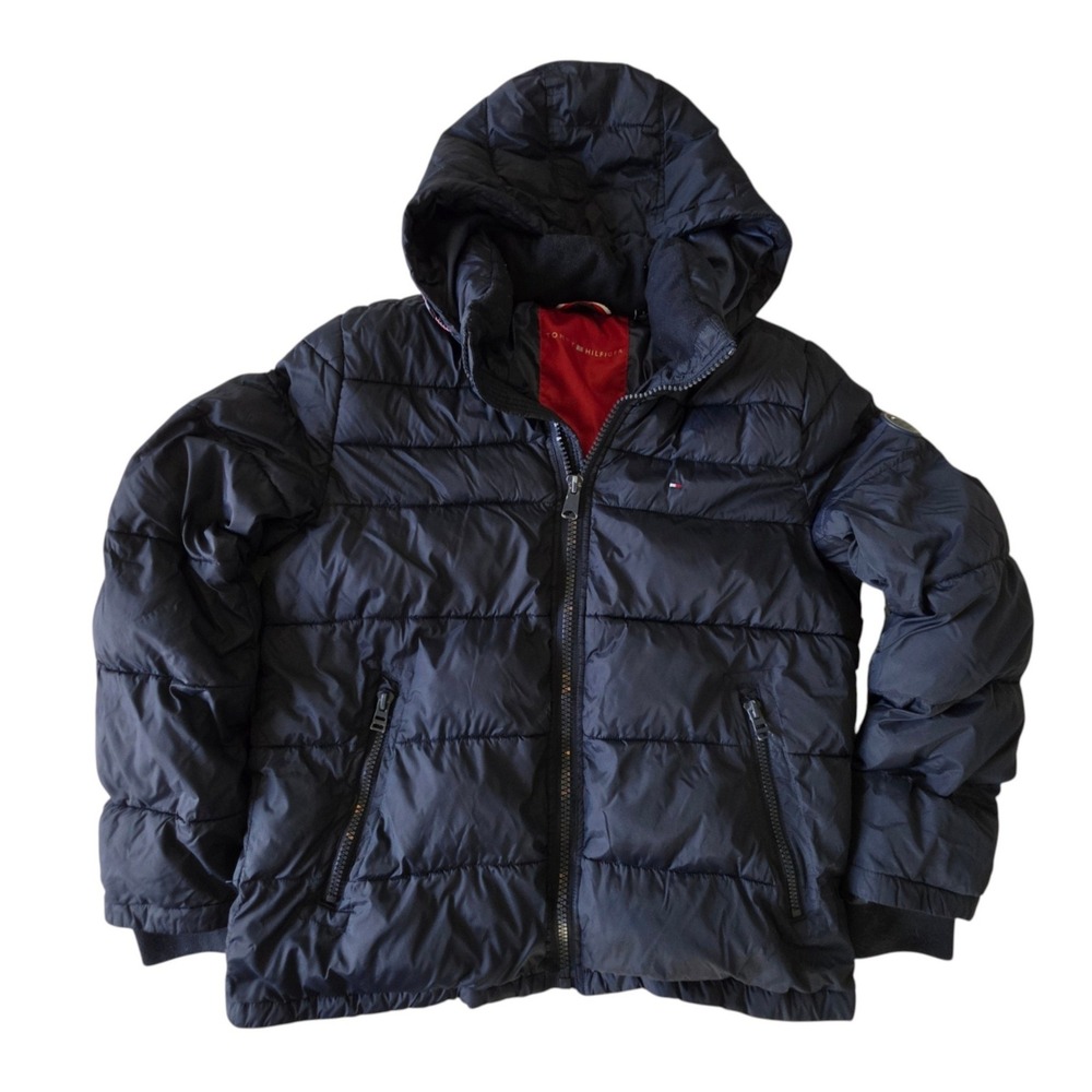 Tommy Hilfiger Mens Puffer Jacket Navy Blue Quilted Hooded Large